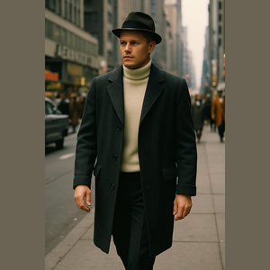 60s STATESMAN WOOL COAT MCM HERRINGBONE BLACK & GRAY ECLECTIC GRANDPA SZ 38